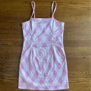 Pink Argyle Patterned Mini Slip Dress